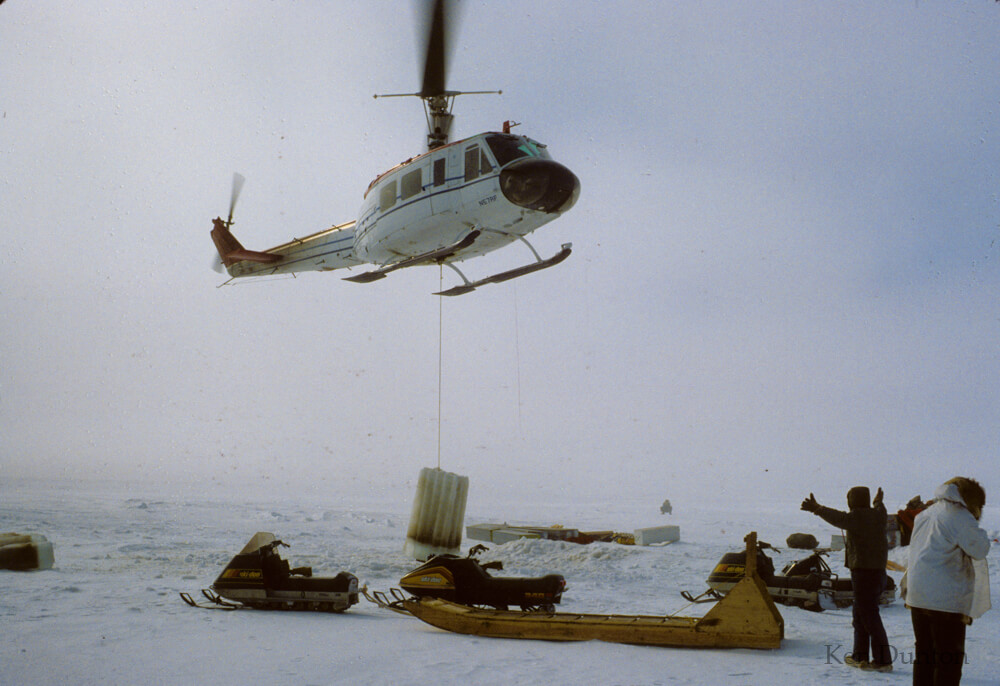 Removal of ice block by helo in February 1978